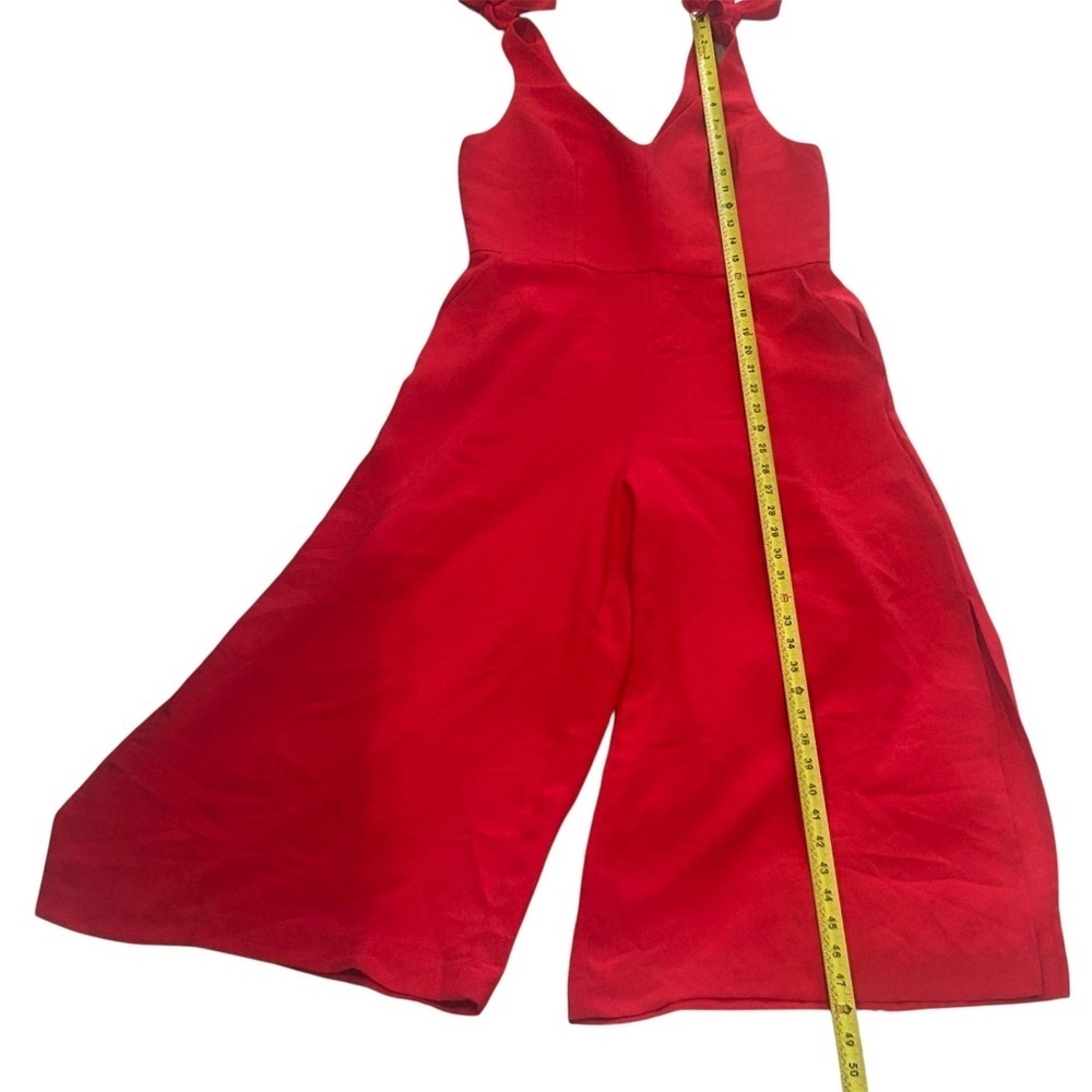 Amanda Uprichard Red Allora Dress Jumpsuit V-neck Petite Fitted Bodice Wide Leg - Picture 8 of 12